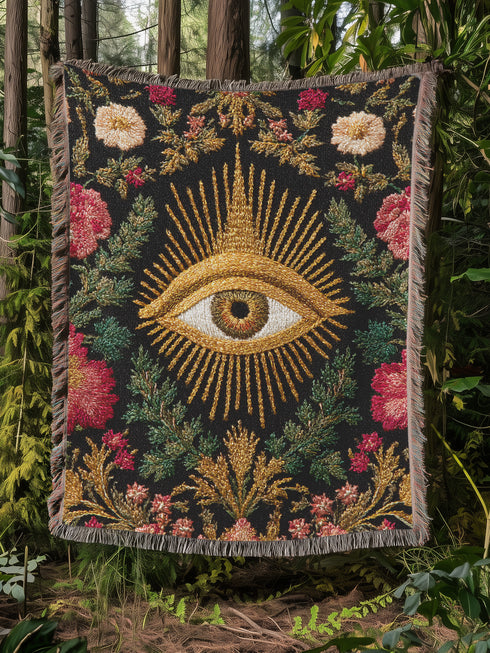 Drape your sanctuary in arcane elegance with our All-Seeing Eye woven cotton blanket. A talismanic piece of gothic botanical decor, this tapestry throw is a testament to woven sorcery, designed for the modern mystic and the discerning scholar of the esoteric.
Behold the celestial gaze of the All-Seeing Eye, rendered in radiant gold and rich earth tones, a timeless symbol of wisdom, intuition, and divine protection. This is not a printed image, but an intricate tapestry jacquard-woven from 100% cotton